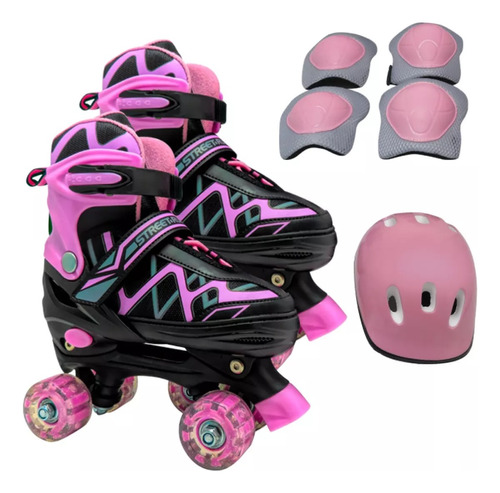 Patines Extensibles 4 Ruedas  Kit Set Proteccion + Casco + 