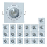 Kit 20 Spot Led Croica Embutir Teto Quadrado 3w 6000k Branco