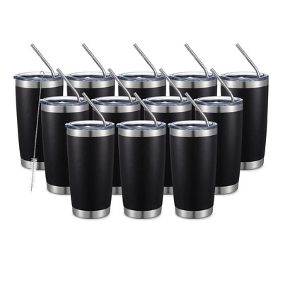Vaso Térmico Acero Inoxidable 20oz, Paquete 12 Piezas, Aislante Frío Y Caliente, Resistente Para Diario Negro Vaso Aislado