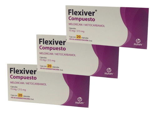 Flexiver Meloxicam, Metocarbamol 3 Caja Con 20 Capsulas C/u 