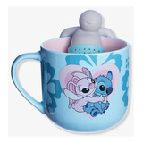 Caneca Com Infusor Disney Stitch Namorados 350ml Cor Azul-claro