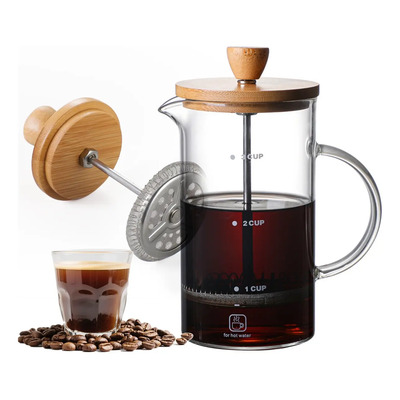 Cafetera Francesa De Vidrio Con Tapa De Bambú Inoxidable