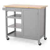 Frances Contemporary Kitchen Cart With Wheels, Natural  Gray