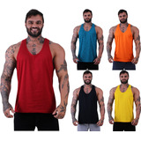 Kit 5 Regata Academia Masculina Cavada Cores Lisas Fitness