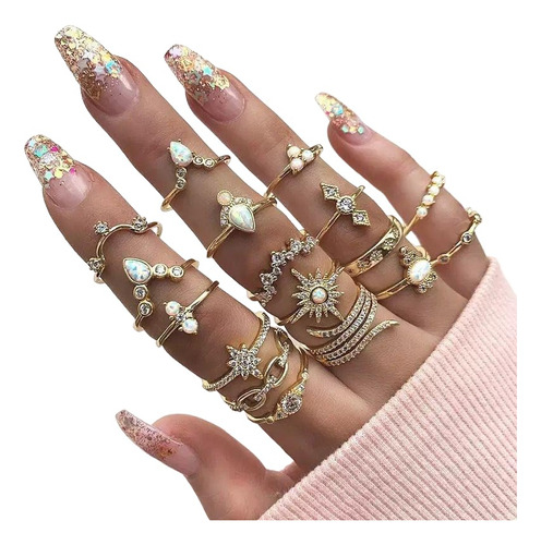 Set De 14 Anillos Bohemia Manicure Elefante Moda Vintage Top