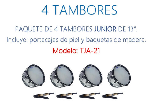 4 Tambores Junior Aros De Plastico Piola Blanca Tja-21