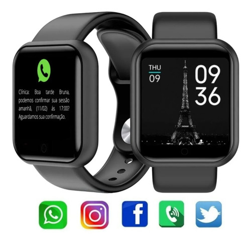 Smartwatch Relógio Digital D20 Inteligente Preto Android Ios Desenho Da Pulseira Sem Desenho