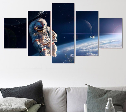 5 Cuadros Canvas Astronauta Espacio Planeta Arte 100x56cm