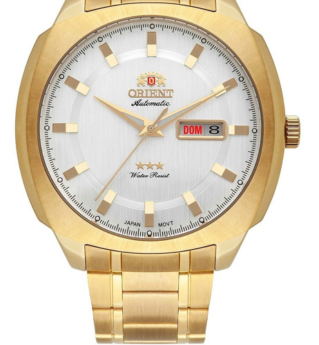 Relógio Orient Masculino Dourado Automático Três Estrelas Cor Do Fundo Branco