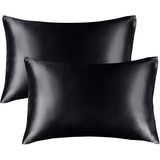 Funda Almohada Pack 2 Piezas Saten King Size Negro