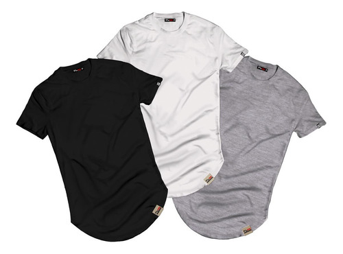 Kit 3 Camiseta Pintee Camisa Longline Lisa 100% Algodão
