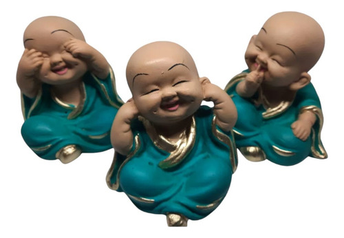 Trio De Budas Monge Cego Surdo Mudo Estatueta Decoração
