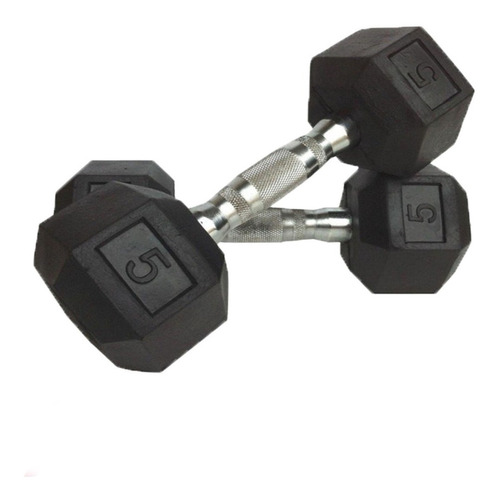 Par De Mancuernas Hexagonales Black Rubber Hex Dumbbell 5lb