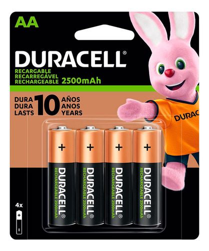 Pilha Recarregável Duracell Aa 2500 Mah C/4 Unidades