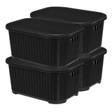 Caja Organizadora Simil Rattan Con Tapa Set X4 Unidades 12 L