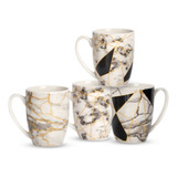 4 Tazas Jarro Mug Porcelana 350ml Cafe Simil Marmol Oferta