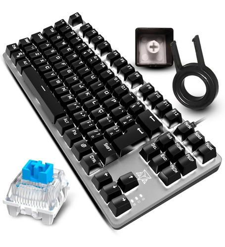 Teclado Gamer Adamantiun Mini Shuriken Ak01 Qwerty Blue Português Brasil Cor Cinza Com Luz Branco