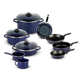 Bateria Set Cocina 12 Pzs Ekco Azul Duraflon Acero Esmaltado