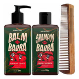 Kit Balm Shampoo Pente Duplo Para Barba Guaraná Don Alcides