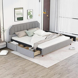 Cama Con Plataforma Tapizada Tamaño King Con Cabecera, 4 Caj