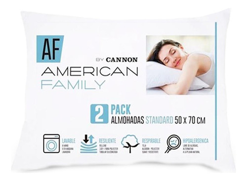 Almohada Poliéster Cannon 50x70 Antialérgico Lavables Pack 2