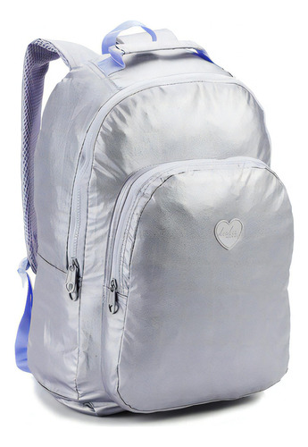 Mochila Feminina Nylon Lilas Roxa Brilho Básica Escolar