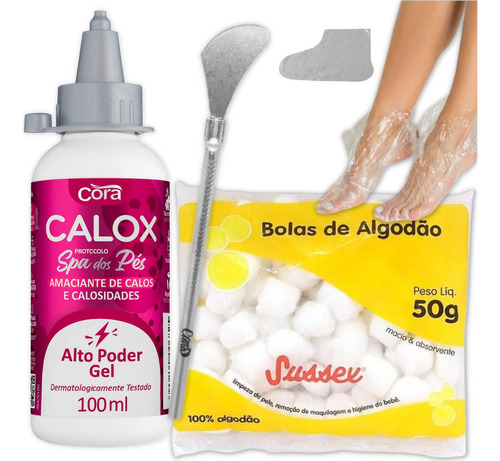 Kit Spa Dos Pés Calox Gel Cora Espátula 222 Algodão Botinha