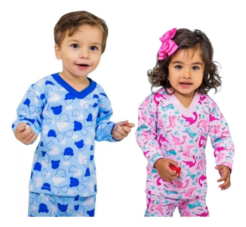 2 Pijama Infantil Bebe Flanelado Moletom Frio Tamanho P M G 