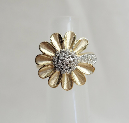 Anel Flor Em Ouro 18k Com Brilhantes - Cod 38095