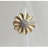 Anel Flor Em Ouro 18k Com Brilhantes - Cod 38095