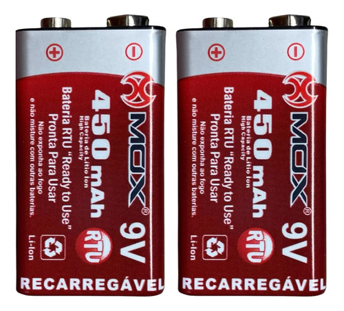 Bateria Mox 9v 450 Mah - 2 Unidades