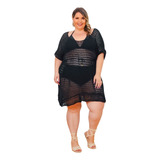 Saída Praia Banho Plus Size Trico Manga Verão 46 A 52 Kimono