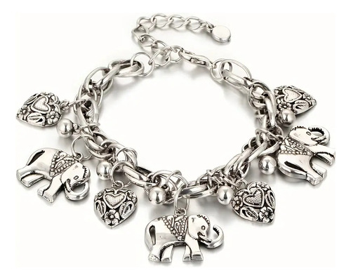 Pulsera O Tobillera Plateada Con Dije De Elefante