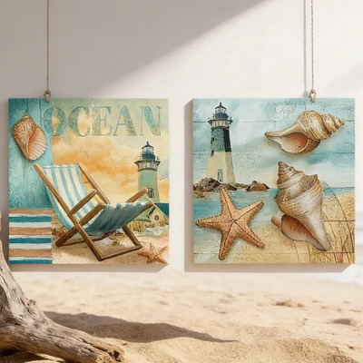 Cuadro Decorativo Artecubiko Faro Y Playa En Canvas 30x30 Cm Colores No | Meses sin interés