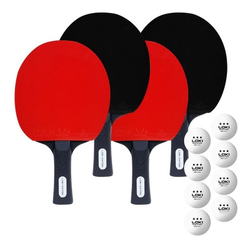 Pack De 4 Paletas De Ping Pong Loki Rtxon + 8 Pelotas Negra Y Roja St (recto)