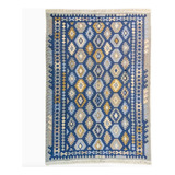 Tapete Sala Kilin Gashgai 100x140 Dupla Face Tribal Handmade Cor Azul-claro Desenho Do Tecido Geométrico