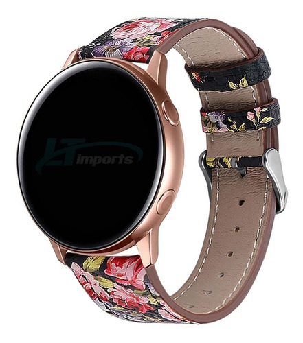 Pulseira Couro Floral Para Galaxy Watch Active 2 44mm (20mm)