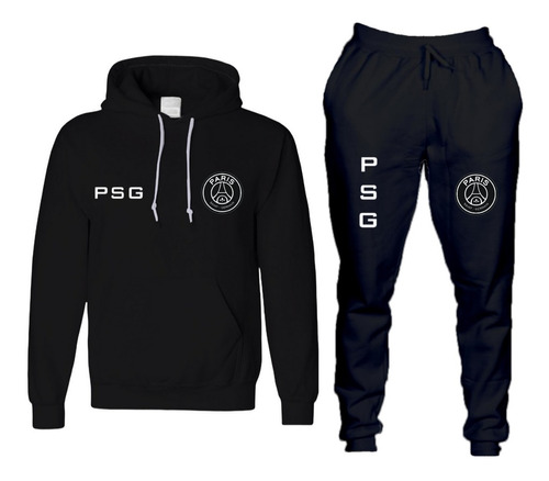 Conjunto Abrigo Infantil Moletom Psg Preto Blusa Calça Paris