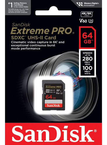 Cartao Sdxc  Sandisk Extreme Pro Uhs-ii 64gb, V60, 280 Mb/s