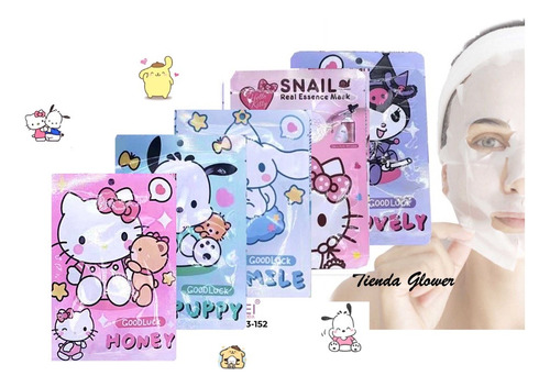 12 Mascarilla Facial Hidratante Sanrio Pochacco Hello Kitty