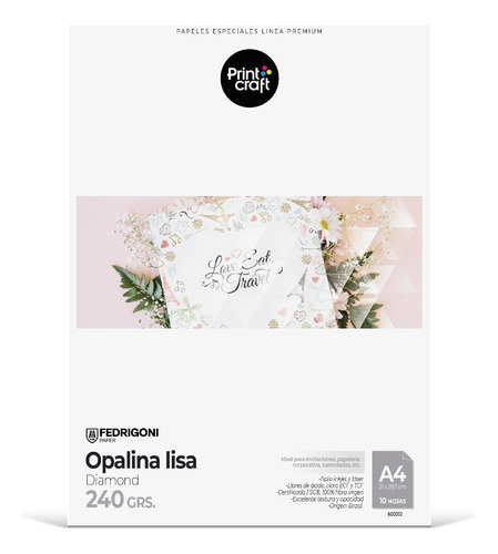 Papel Print Craft Opalina Lisa Premium 240 Grs A4 10 Hojas