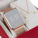 Relógio Champion Feminino Led Espelhado Rose Ch40080z + Cor Da Correia Rose Gold Cor Do Bisel Rose Gold