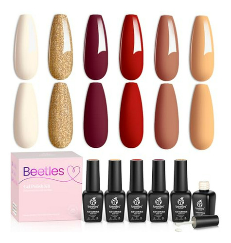 Juego De Esmaltes De Uñas De Gel Rojo Beetles, 6 Colores Mod