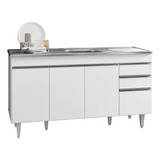 Balcão Gabinete Pia Inox 150cm 4 Pta 2 Gav Marrocos Branco