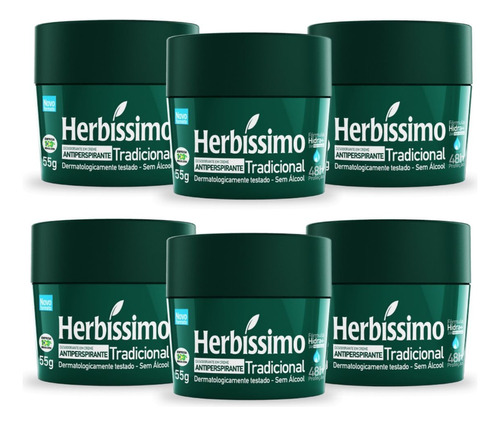 Kit 6 Desodorante Creme Herbissimo Tradicional