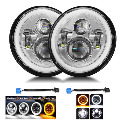 Par 7'' Faros H4 Led Ojo De Ángel Para Wrangler Jeep Vocho