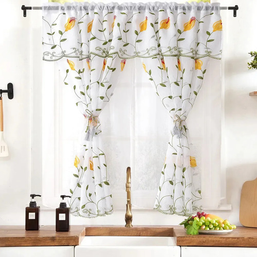 Cortinas De Cocina De Gasa Con Bordado Tulipan 1.5*2m | MercadoLibre
