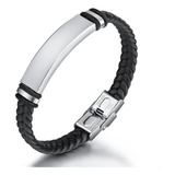 Pulsera Hombre Cuero Negro Acero Quirúrgico Elegante