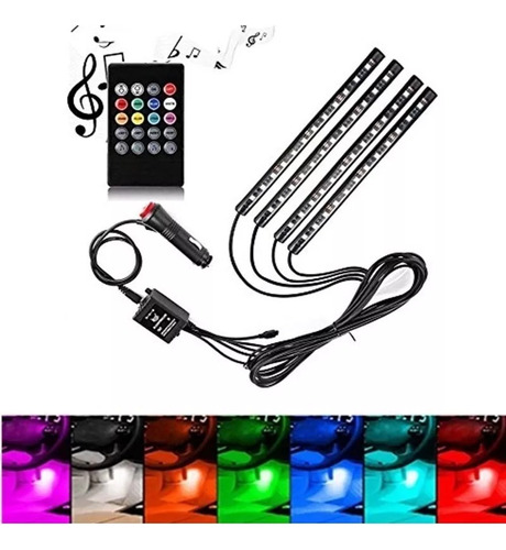 Led Neon Rgb Luz Interna Carro Com Controle 4 Barras 48 Leds