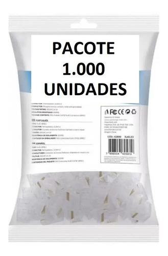 Kit Pacote 1000 Conector Rj45 Cat5e Cabo Rede Banhado Ouro